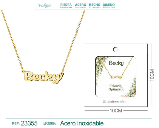 Collar Nombre Ingles Becky Acero con Sobre