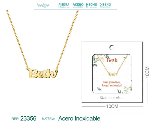 Collar Nombre Ingles Beth Acero con Sobre