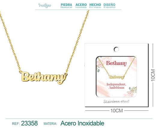 Collar Nombre Ingles Bethany Acero con Sobre