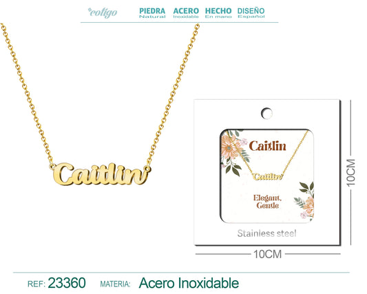 Collar Nombre Ingles Caitlin Acero con Sobre