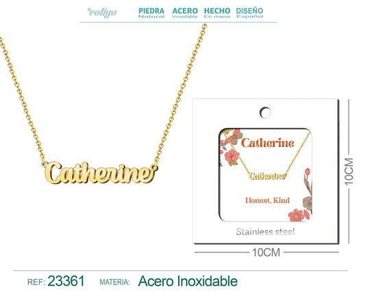 Collar Nombre Ingles Catherine Acero con Sobre