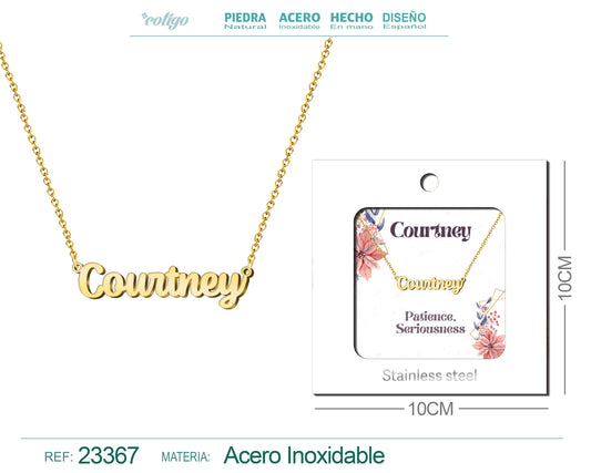 Collar Nombre Ingles Courtney Acero con Sobre