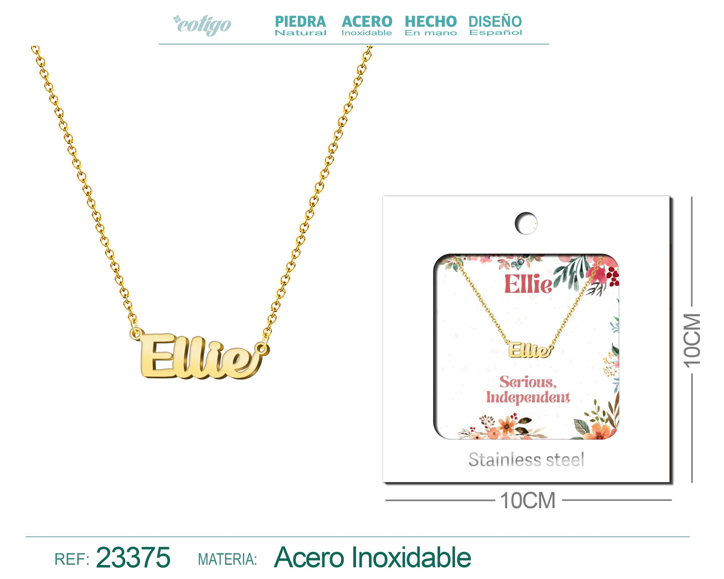Collar Nombre Ingles Ellie Acero con Sobre