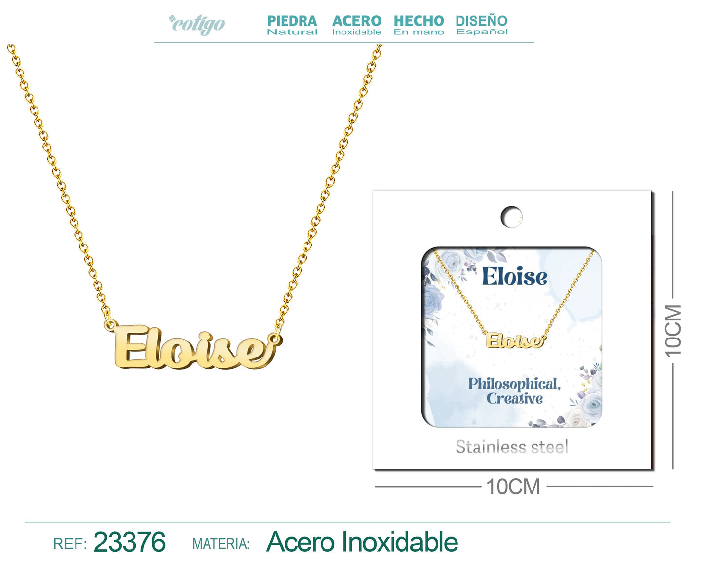 Collar Nombre Ingles Eloise Acero con Sobre