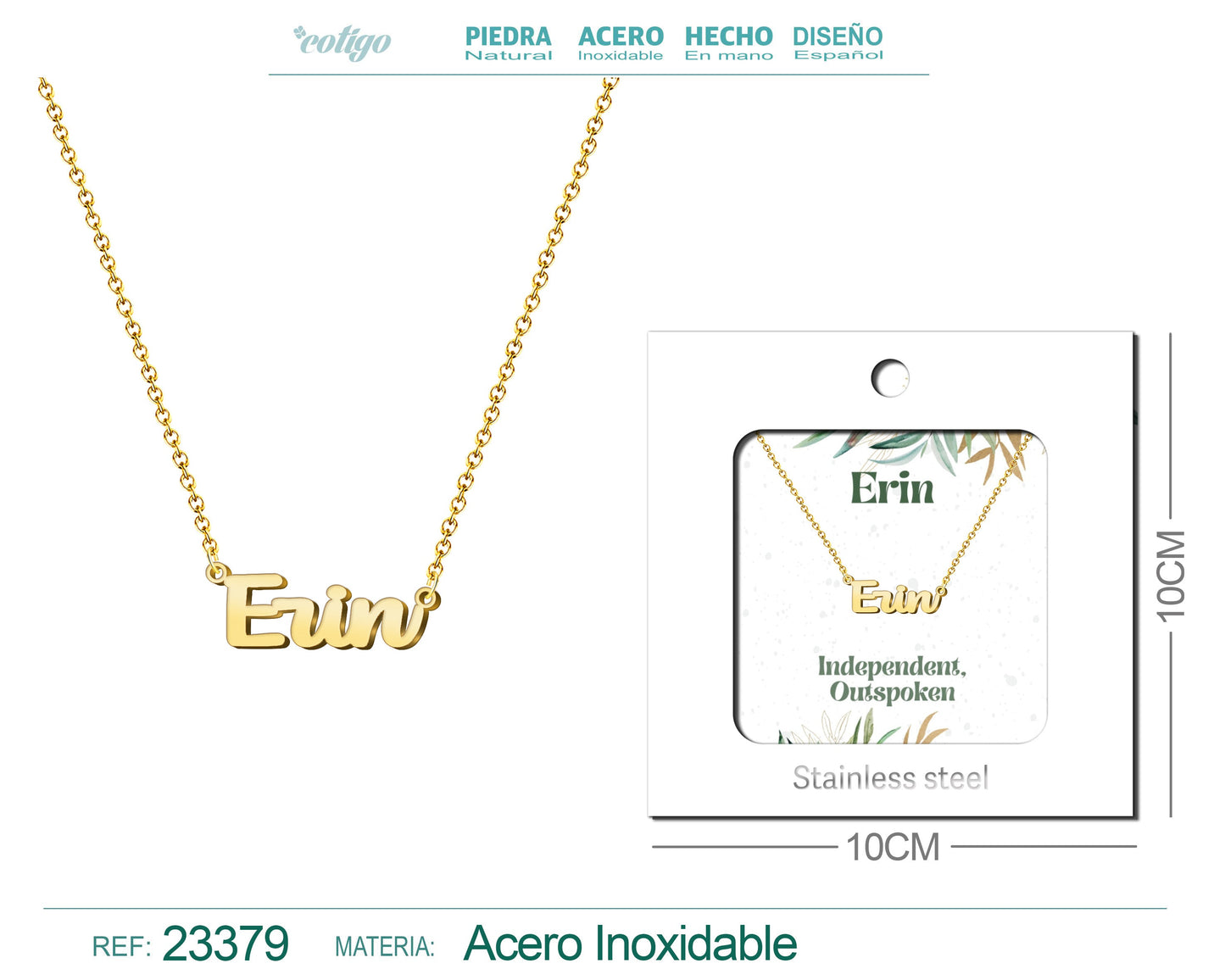 Collar Nombre Ingles Erin Acero con Sobre