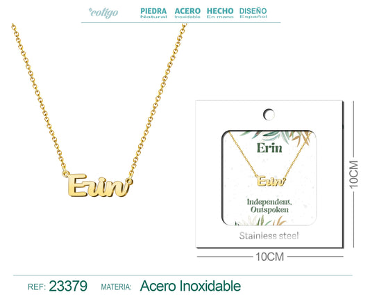 Collar Nombre Ingles Erin Acero con Sobre
