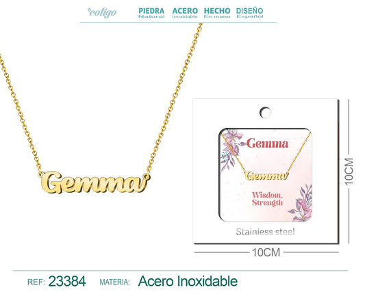 Collar Nombre Ingles Gemma Acero con Sobre