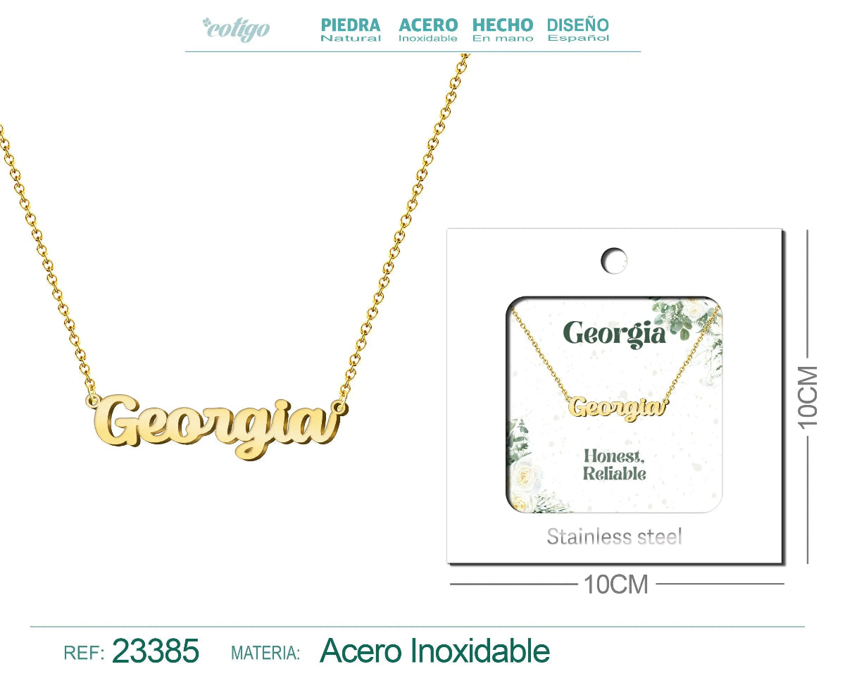 Collar dorado con nombre Georgia escrito en inglés diseño sureño elegante y acabado brillante