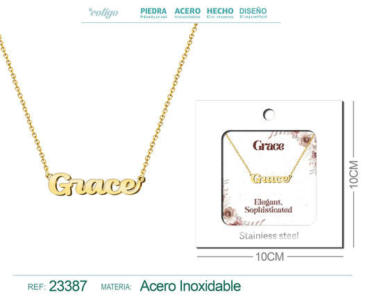 Collar Nombre Ingles Grace Acero con Sobre