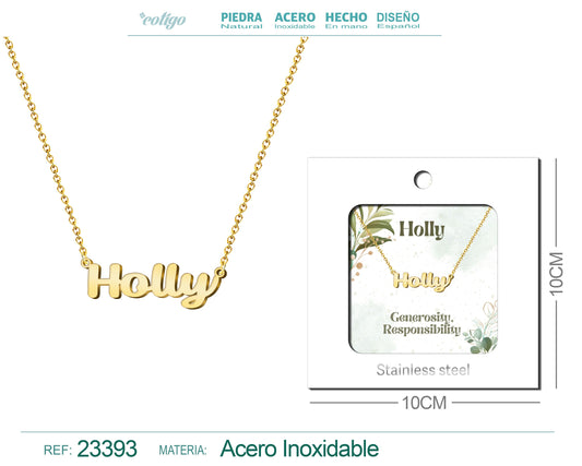 Collar Nombre Ingles Holly Acero con Sobre