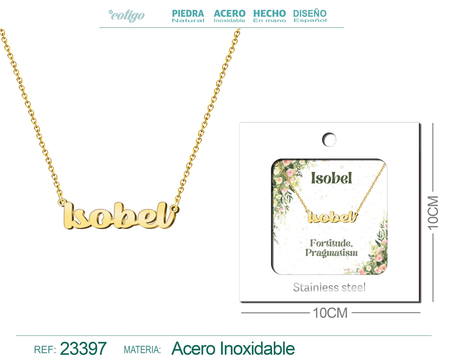 Collar Nombre Ingles Isobel Acero con Sobre