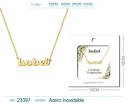 Collar Nombre Ingles Isobel Acero con Sobre