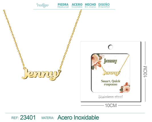 Collar Nombre Ingles Jenny Acero con Sobre