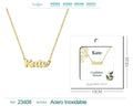 Collar dorado con nombre Kate escrito en cursiva diseño clásico minimalista y acabado brillante