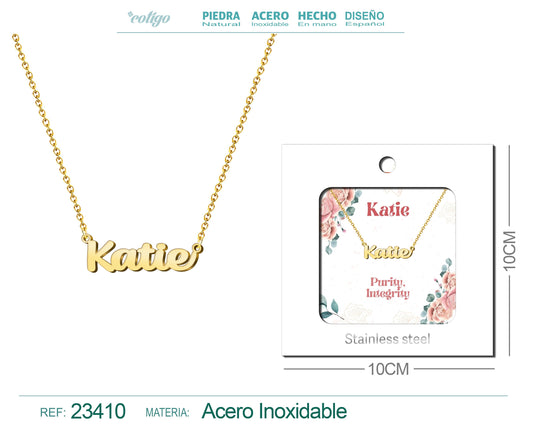 Collar Nombre Ingles Katie Acero con Sobre