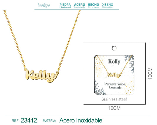 Collar Nombre Ingles Kelly Acero con Sobre