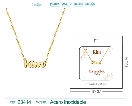 Collar Nombre Ingles Kim Acero con Sobre
