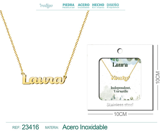 Collar Nombre Ingles Laura Acero con Sobre