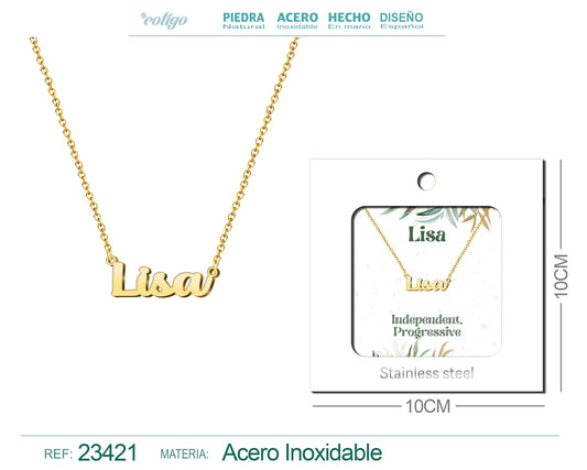 Collar Nombre Ingles Lisa Acero con Sobre