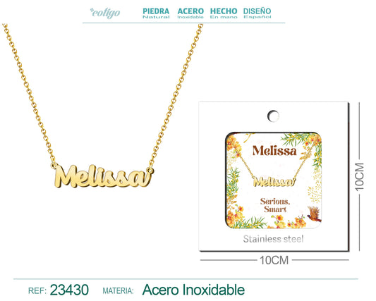 Collar Nombre Ingles Melissa Acero con Sobre