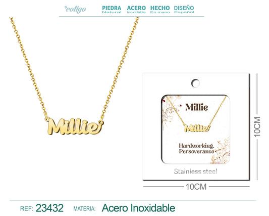 Collar Nombre Ingles Millie Acero con Sobre