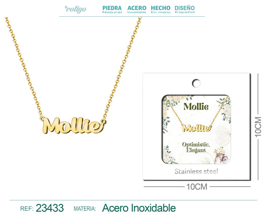 Collar Nombre Ingles Mollie Acero con Sobre