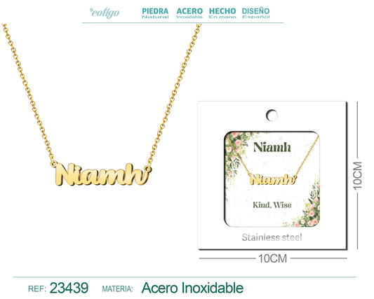 Collar Nombre Ingles Niamh Acero con Sobre