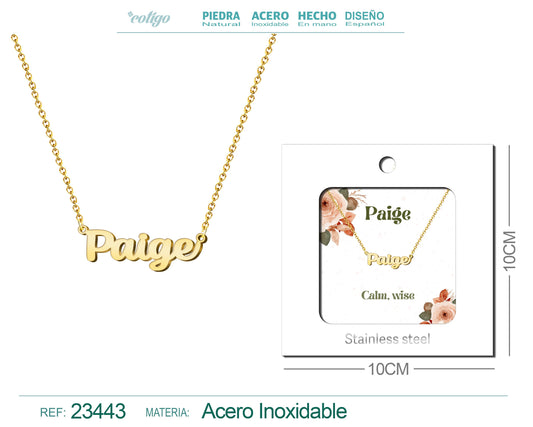 Collar Nombre Ingles Paige Acero con Sobre