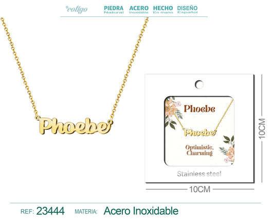 Collar Nombre Ingles Phoebe Acero con Sobre