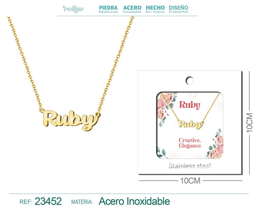 Collar Nombre Ingles Ruby Acero con Sobre