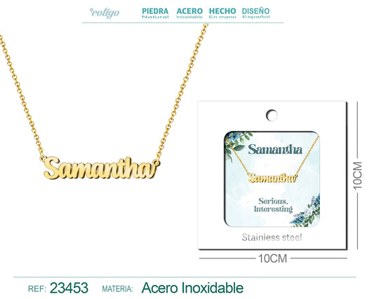 Collar Nombre Ingles Samantha Acero con Sobre
