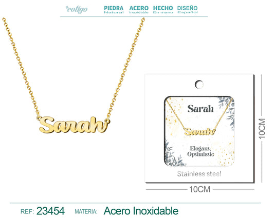 Collar Nombre Ingles Sarah Acero con Sobre