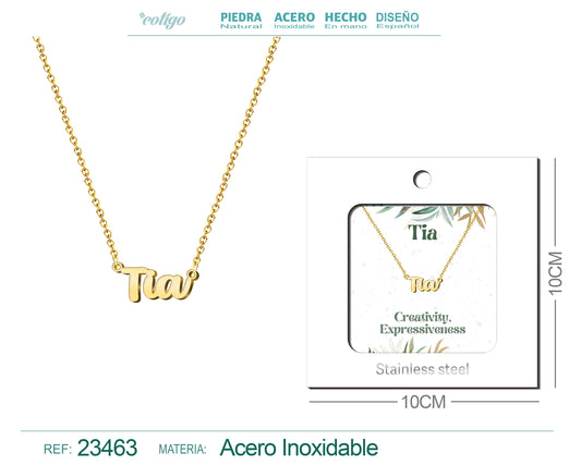 Collar Nombre Ingles Tia Acero con Sobre