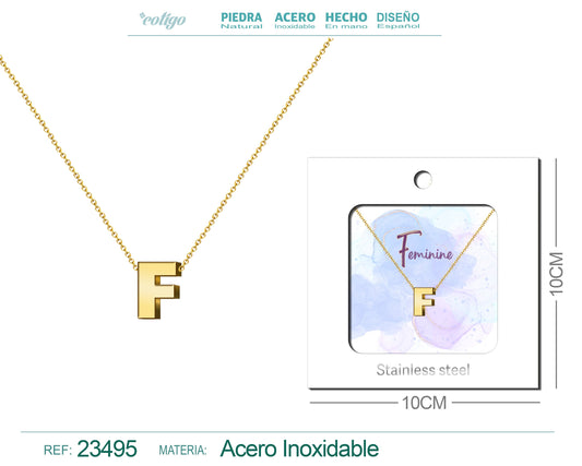 Collar letra Ingles F Acero con Sobre