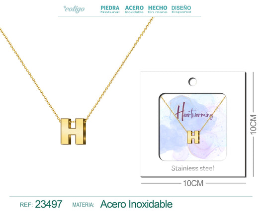 Collar letra Ingles H Acero con Sobre