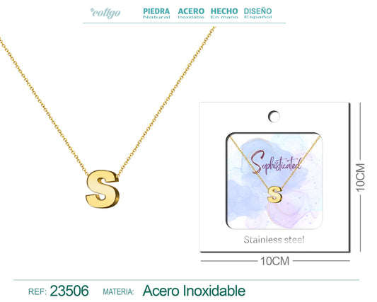 Collar letra Ingles S Acero con Sobre