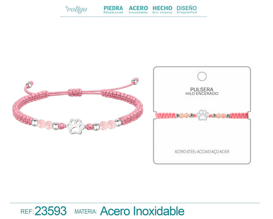 Pulsera Hilo Encerado Rosa con Colgante