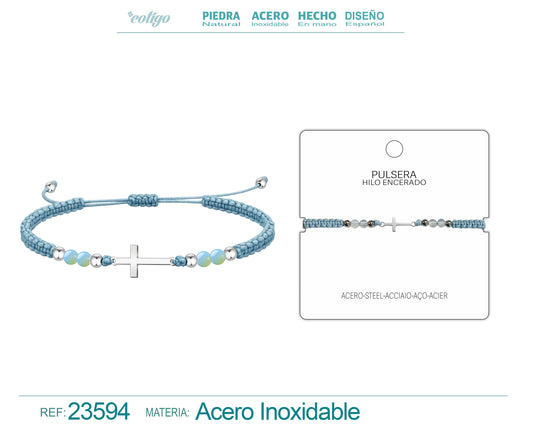 Pulsera Hilo Encerado Azul con Colgante