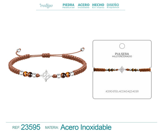 Pulsera Hilo Encerado Marrón con Colgante