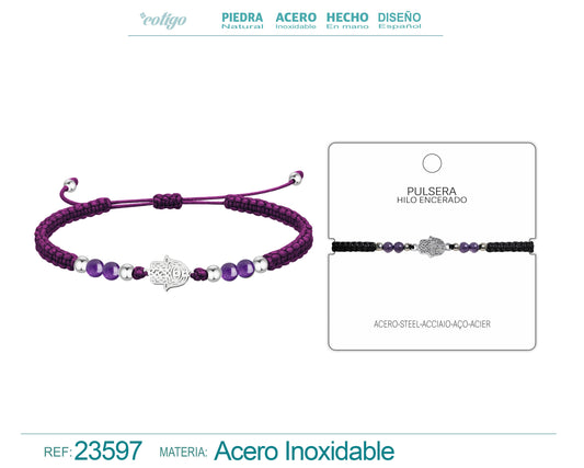 Pulsera Hilo Encerado Morado con Colgante