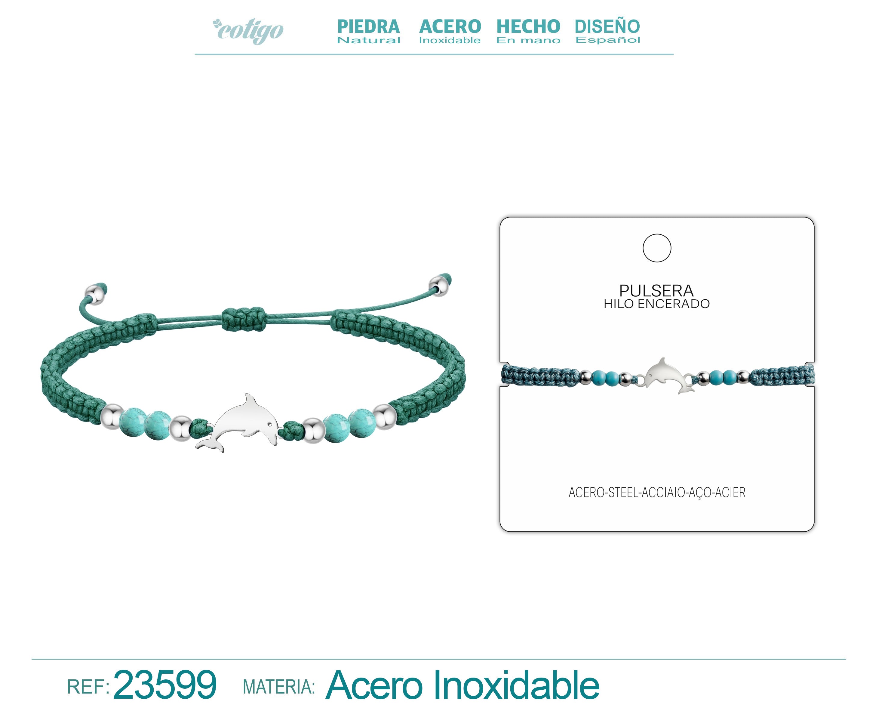 Pulsera Hilo Encerado Azul Cian con Colgante de Delfin cotigo