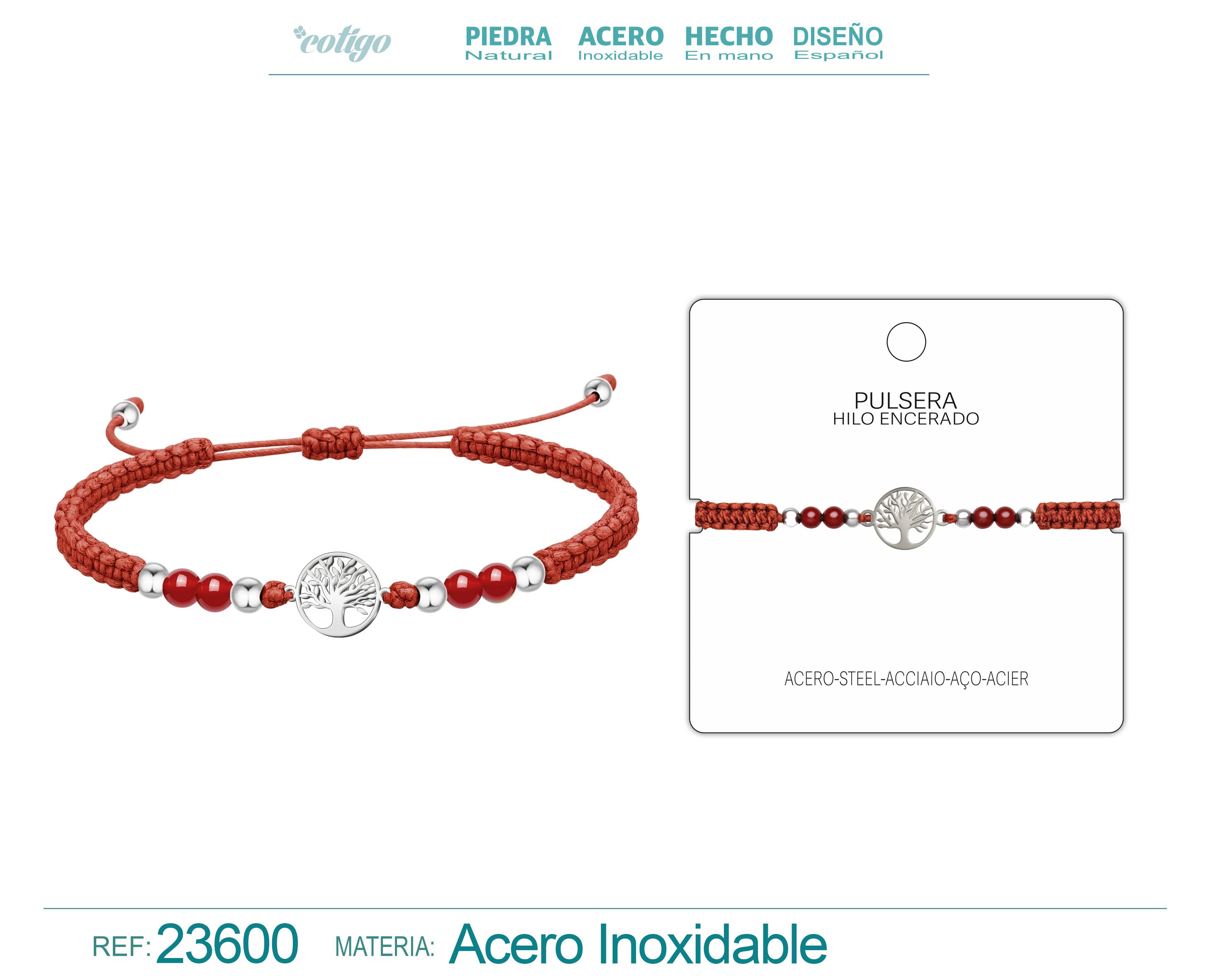 Pulsera Hilo Encerado Rojo con Colgante de Árbol de la Vida cotigo