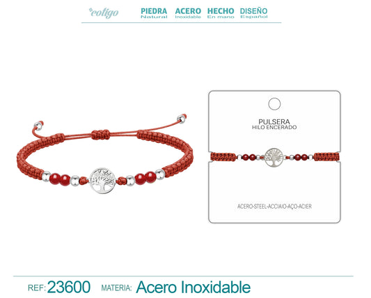 Pulsera Hilo Encerado Rojo con Colgante de Árbol de la Vida