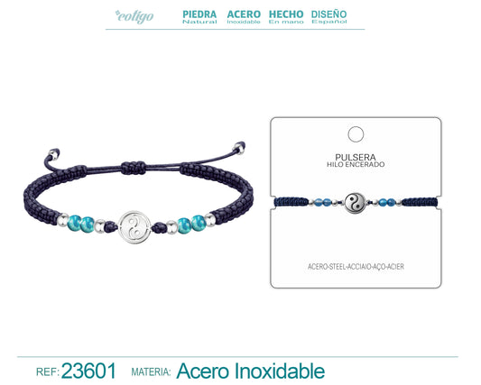 Pulsera Hilo Encerado Azul Oscuro con Colgante de Yinyang