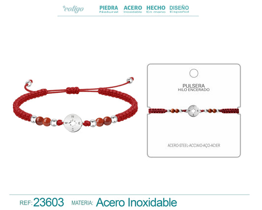 Pulsera Hilo Encerado Rojo con Colgante con Brújula
