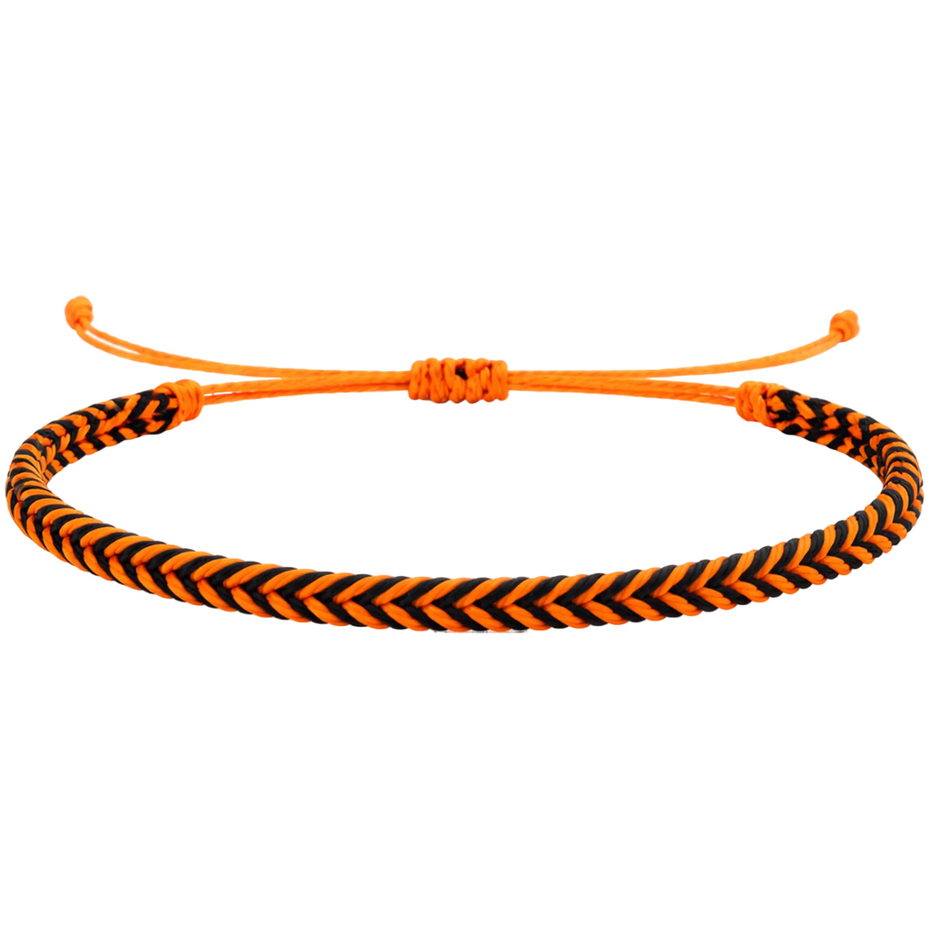 Es Vedrà - Pulsera Surfista de Hilo Encerado - Negro y Naranja cotigo