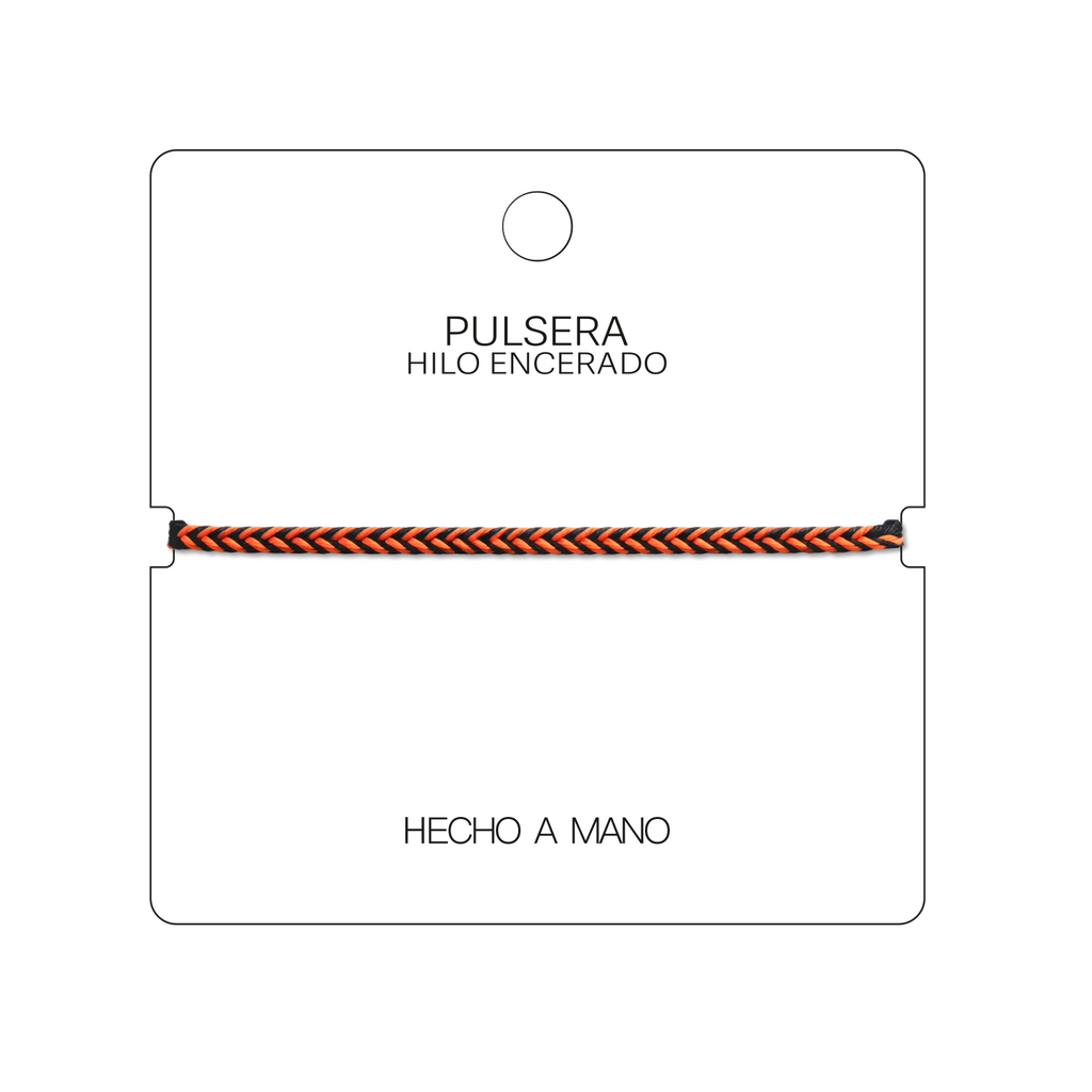 Es Vedrà - Pulsera Surfista de Hilo Encerado - Negro y Naranja cotigo