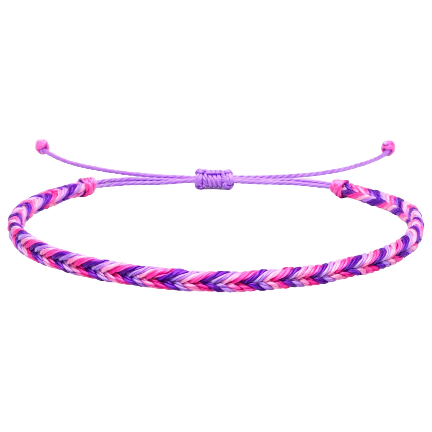 Buganvilla - Pulsera Surfista de Hilo Encerado - Tonos Lila y Rosa