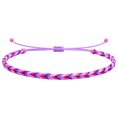 Buganvilla - Pulsera Surfista de Hilo Encerado - Tonos Lila y Rosa
