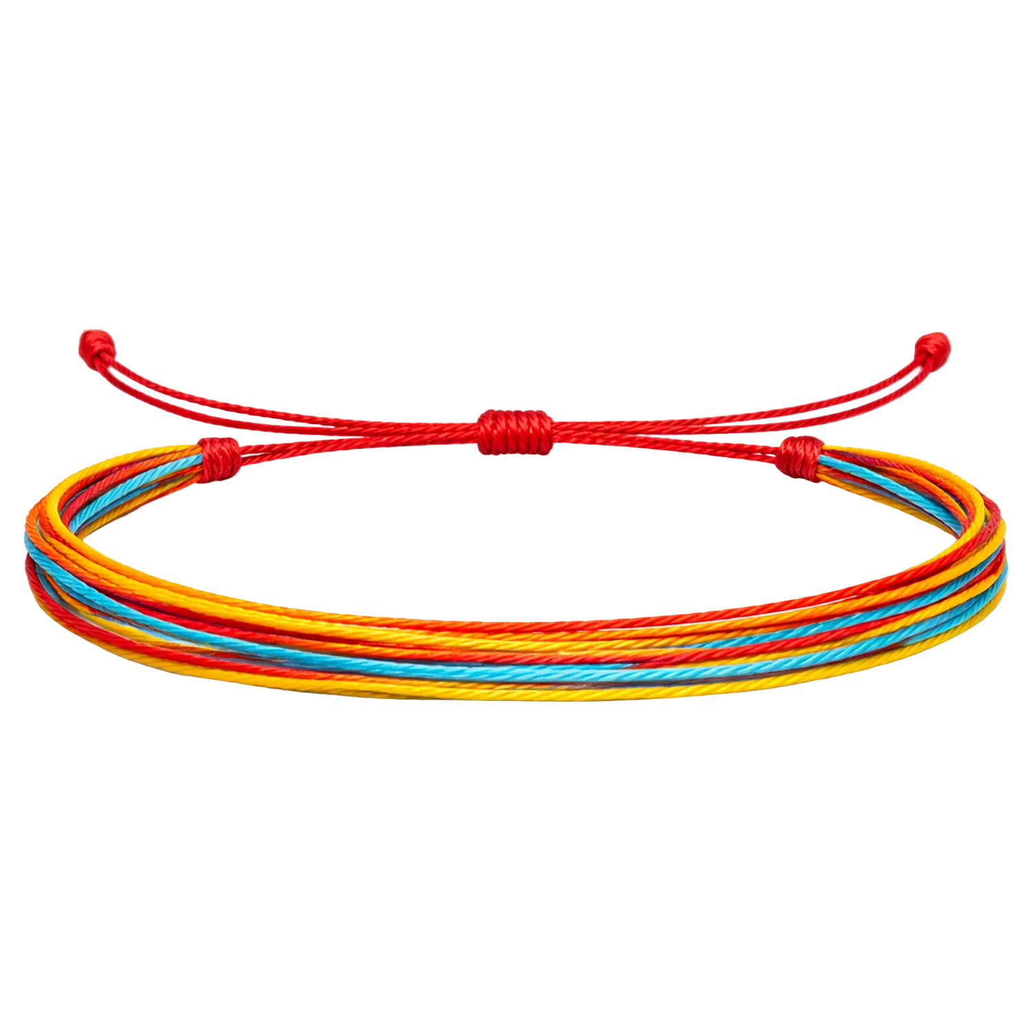 Las Dalias - Pulsera Surfista de Hilo Encerado - Rojo, Amarillo y Turquesa cotigo